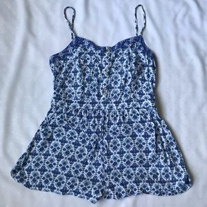 American Eagle Blue Floral Pattern Boho Romper